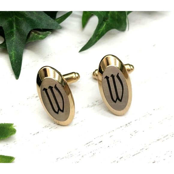 Gold-Tone Oval Monogrammed "W" Cufflinks For Men - Picture 1 of 4